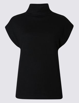 Cotton Blend Polo Neck Tabard Jumper